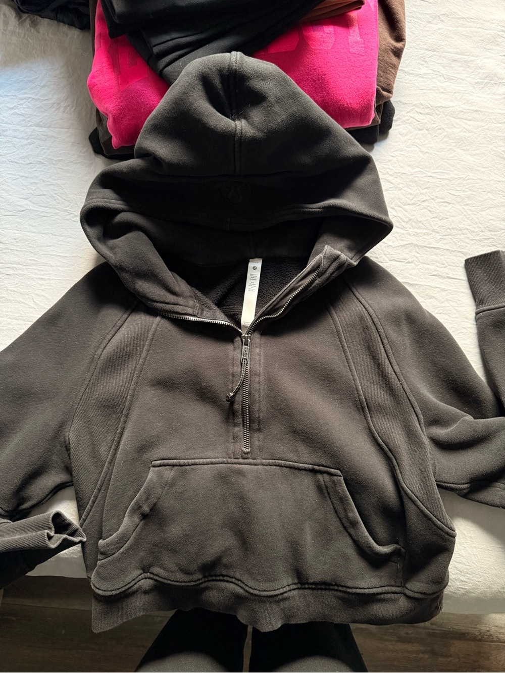 lululemon athletica Black Cropped Half-Zip Hooded Pullover